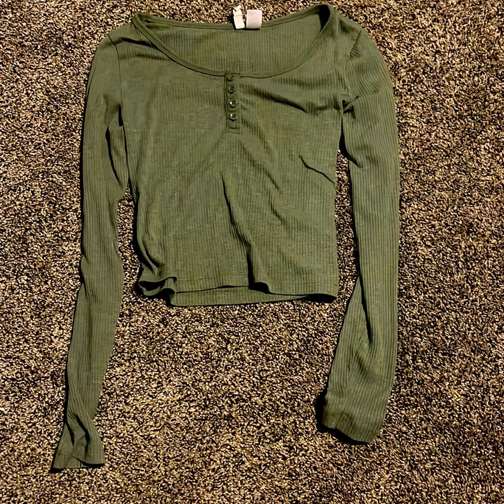 H&M army green cop top long sleeve shirt, size large